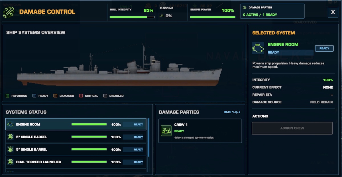Damage control UI panel